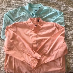 2 Spring colored long sleeved button down shirts